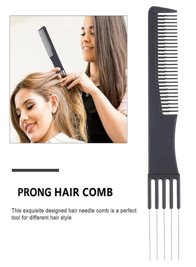 E-DUNIA 3 Pieces Teasing Combs Hair Brush Set Black Carbon Lift Teasing Comb with Metal Prong Triple Pin Rat Tail Comb Nylon Bristle Teasing Brush with 6 Pieces Alligator Hair Clips for Women Hair Salon Tools - Image 2