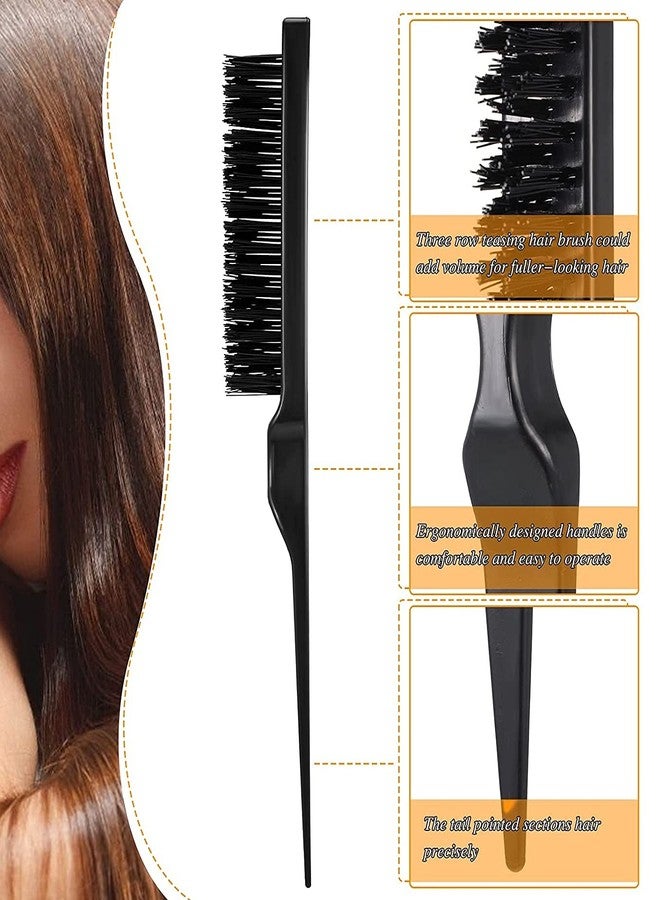 E-DUNIA 3 Pieces Teasing Combs Hair Brush Set Black Carbon Lift Teasing Comb with Metal Prong Triple Pin Rat Tail Comb Nylon Bristle Teasing Brush with 6 Pieces Alligator Hair Clips for Women Hair Salon Tools - Image 5