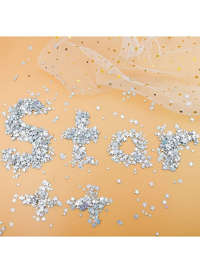 50 Grams Glitter Silver Star Sequins and Spangles, Metallic Glitter Foil Confetti Star Sequins for Crafts, Tables, Nail Art, DIY Decorations, Wedding Festival Party Supplies (3 MM - 14 MM) - Image 4