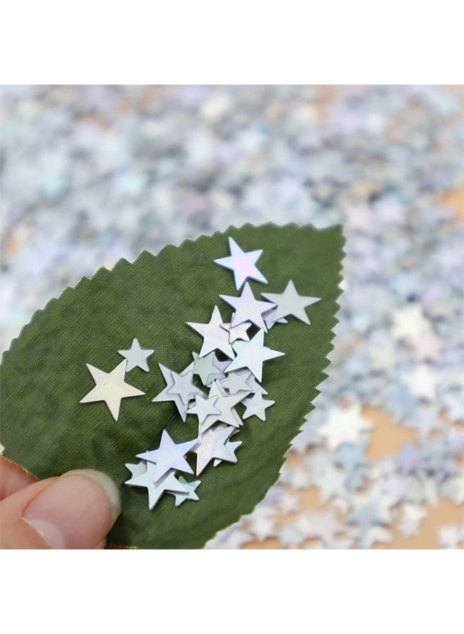 50 Grams Glitter Silver Star Sequins and Spangles, Metallic Glitter Foil Confetti Star Sequins for Crafts, Tables, Nail Art, DIY Decorations, Wedding Festival Party Supplies (3 MM - 14 MM) - Image 2