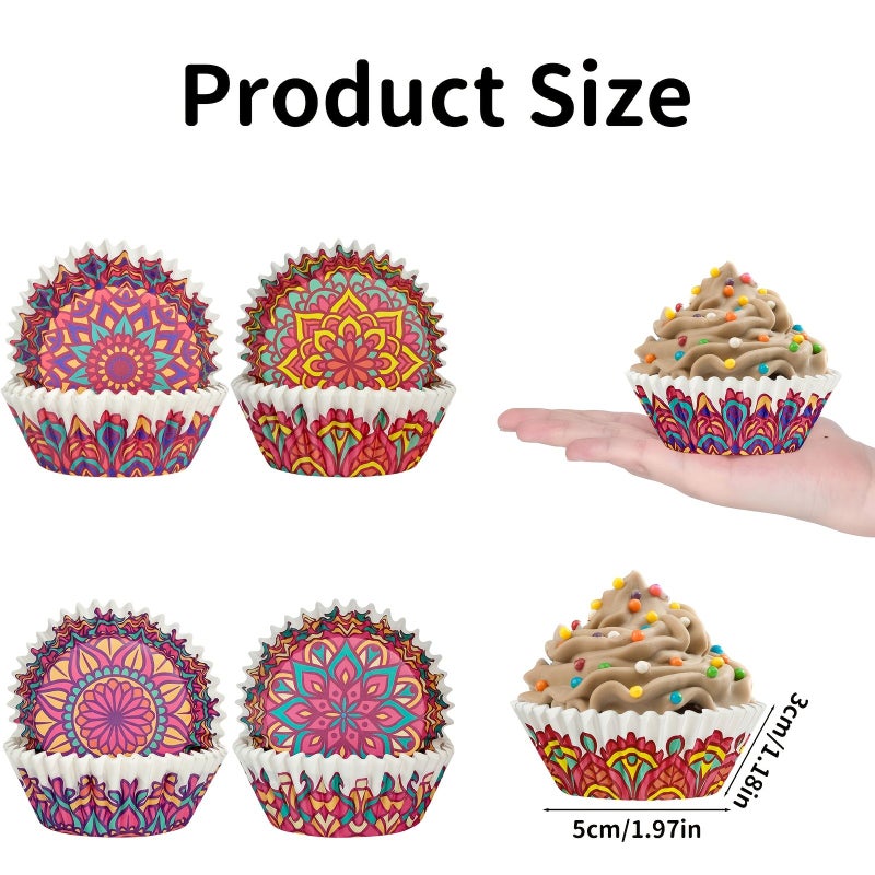 200pcs Muffin Cups Cupcake Holders Bohemian Style Paper Liners Party Birthday Decor - Image 3