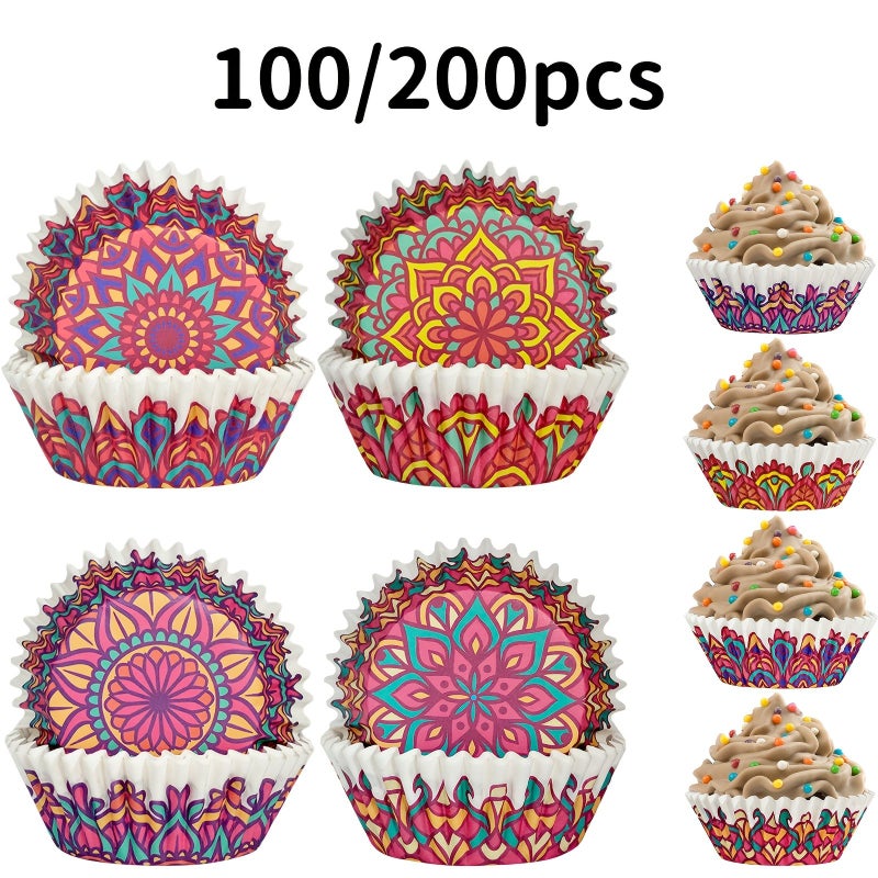 200pcs Muffin Cups Cupcake Holders Bohemian Style Paper Liners Party Birthday Decor - Image 1