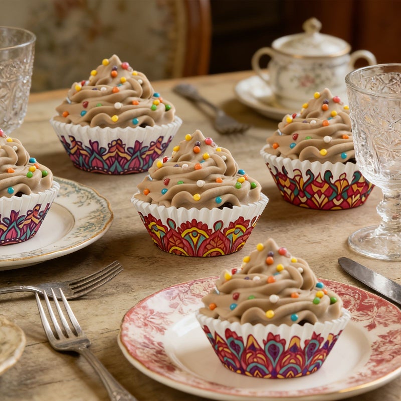200pcs Muffin Cups Cupcake Holders Bohemian Style Paper Liners Party Birthday Decor - Image 4