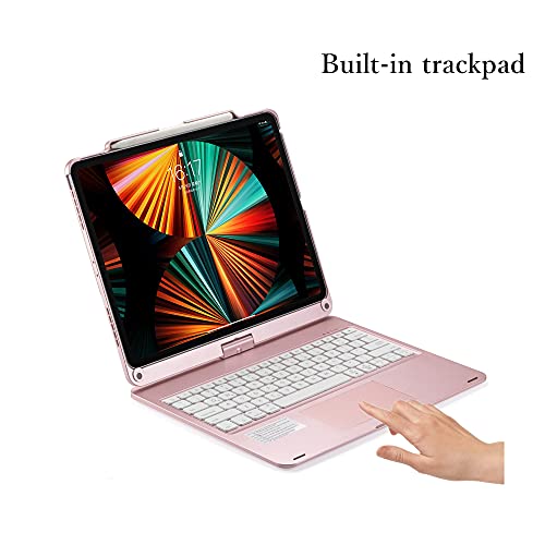 HENGHUI 360° Rotatable Keyboard for iPad Pro 13 inch (M4)/ iPad Air 13 inch (M2)/ iPad Pro 12.9" 6th/5th/4th/3rd Generation Backlight Keyboard with Trackpad, Integrated Foldable Keyboard Cover (RoseGold) - Image 2