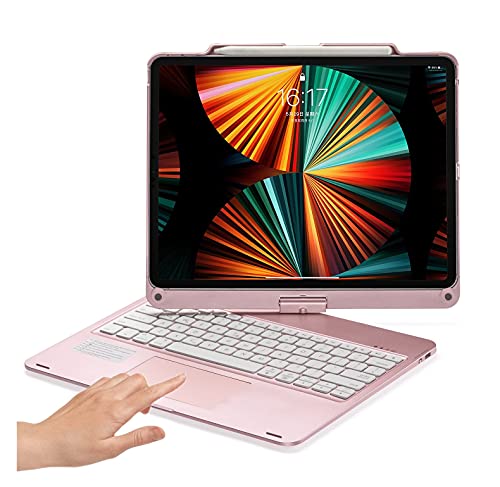HENGHUI 360° Rotatable Keyboard for iPad Pro 13 inch (M4)/ iPad Air 13 inch (M2)/ iPad Pro 12.9" 6th/5th/4th/3rd Generation Backlight Keyboard with Trackpad, Integrated Foldable Keyboard Cover (RoseGold) - Image 1