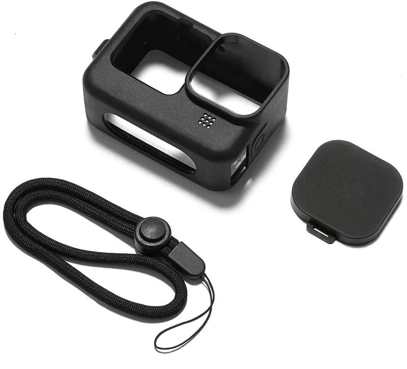 Mizi Silicone Sleeve Housing Case for GoPro Hero 9/10 Black/11/12, Cover With Lanyard + Lens Cap - (Black) - Image 1