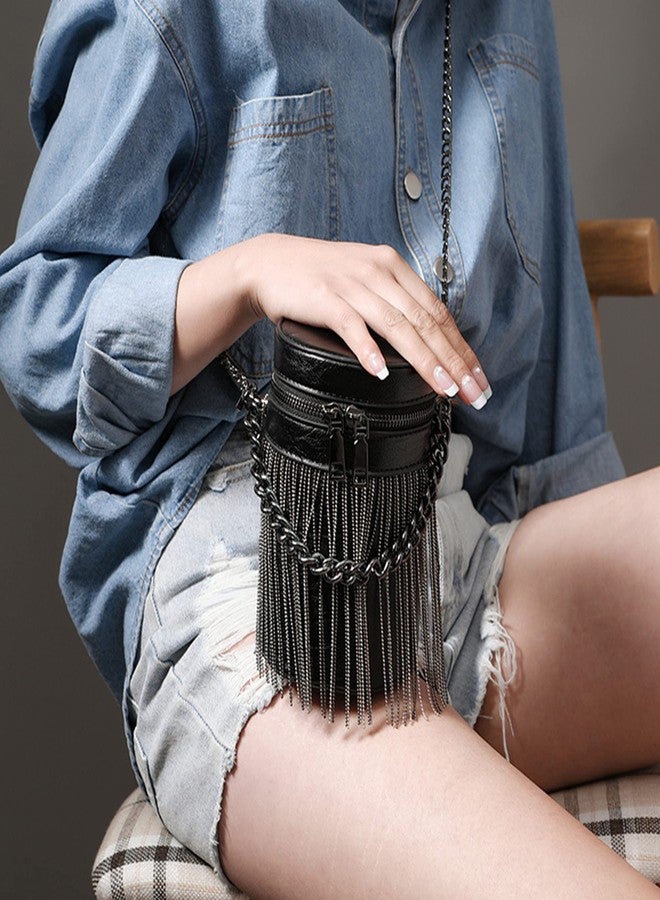 Minache Women Mini Glitter Rhinestone Tassel Crossbody Shoulder Bag Fringe Bucket Punk Bag - Image 3