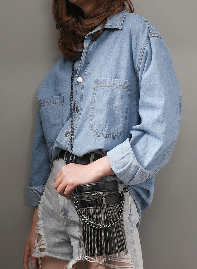 Minache Women Mini Glitter Rhinestone Tassel Crossbody Shoulder Bag Fringe Bucket Punk Bag - Image 2