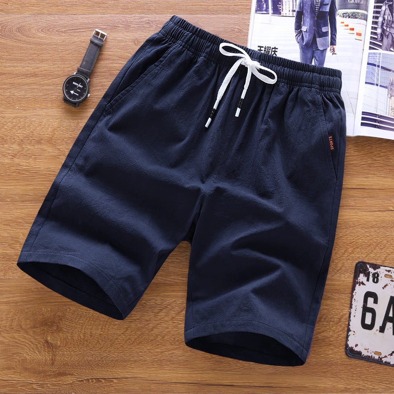 Cotton And Linen Shorts Men'S Summer Fifth Pants Thin Loose Straight Casual Solid Color Big Shorts Trendy Plus Size Beach Pants - Image 1
