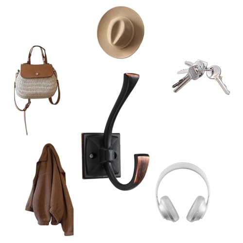CABDM 5 Pack Decorative Heavy Duty Towel Hooks for Hanging Robe Double Oil Rubbed Bronze Coat Hooks Wall Mounted with Screws for Key, Towel, Bags, Cup, Hat - Image 3