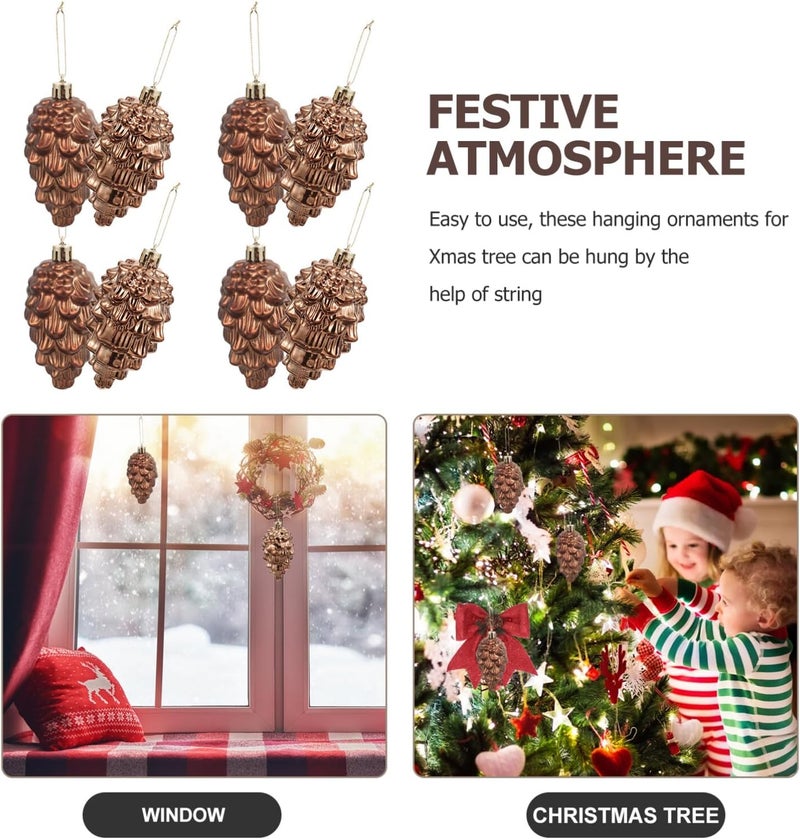 klarako Christmas Pinecone Ornament 8pcs Natural Pine Cones Fall Hanging Pine Cone Pendant with String Holiday Hanging Ornament for Thanksgiving Tree Decoration Harvest Autumn Craft Accessory - Image 4