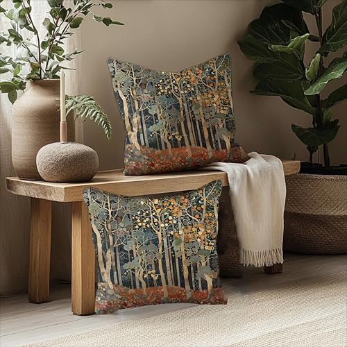 BUJSP Rustic Autumn Forest Pillow Covers 18x18 Set of 2, Fall Home Room Decor, Vintage Botanical Nature William Morris Inspired Decorative Throw Pillow Covers for Home Bedroom Living Room - Image 5
