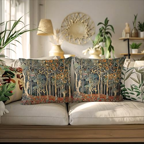 BUJSP Rustic Autumn Forest Pillow Covers 18x18 Set of 2, Fall Home Room Decor, Vintage Botanical Nature William Morris Inspired Decorative Throw Pillow Covers for Home Bedroom Living Room - Image 4