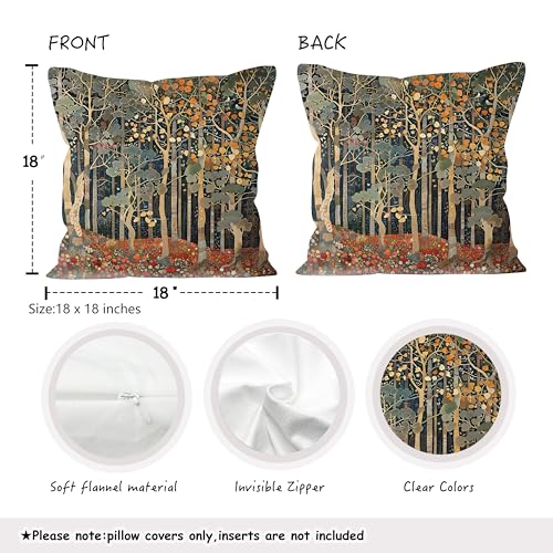 BUJSP Rustic Autumn Forest Pillow Covers 18x18 Set of 2, Fall Home Room Decor, Vintage Botanical Nature William Morris Inspired Decorative Throw Pillow Covers for Home Bedroom Living Room - Image 2
