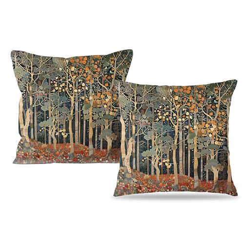 BUJSP Rustic Autumn Forest Pillow Covers 18x18 Set of 2, Fall Home Room Decor, Vintage Botanical Nature William Morris Inspired Decorative Throw Pillow Covers for Home Bedroom Living Room - Image 1