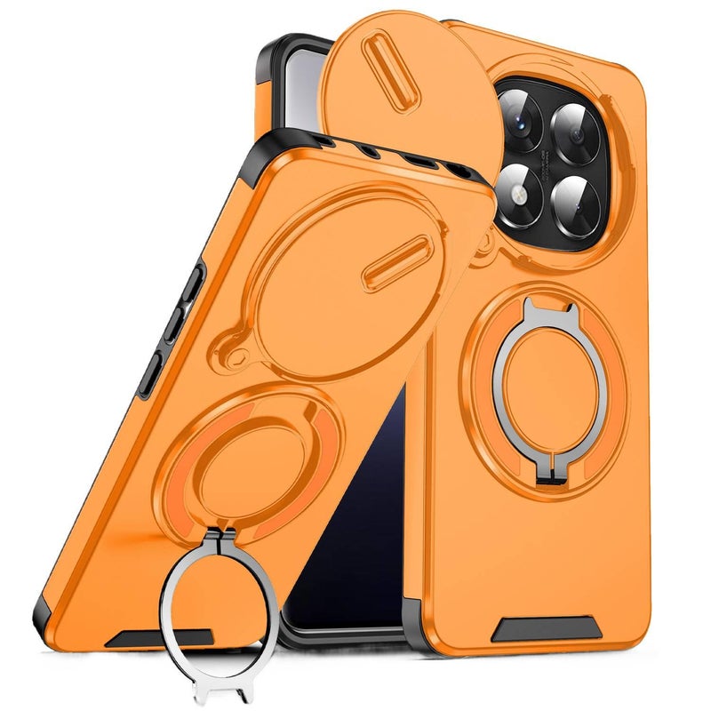 MS غطاء واقي، مقاوم للصدمات لـ Redmi Note 14، حامل، حماية من السقوط، Lemon Yellow بوظيفة حامل باللون الأحمر - Image 1