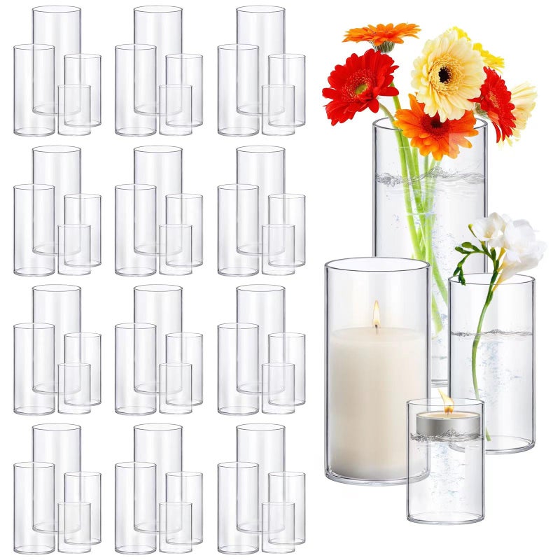 HomJoy 48 Pack Thick Glass Cylinder Vases 4,6,9,12 Inch Tall Clear Flower Vase Hurricane Floating Candle Holder for Table Centerpiece Wedding Home Decor - Image 1