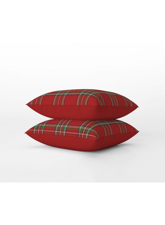 Tiny Break Cotton Edward Tartan Plaid Cushion Cover - Hand Woven - Sofa Throw Pillow Case - Bed Cushion Cover - 18 x 18 Inch - Set of 2 - Red - Image 4