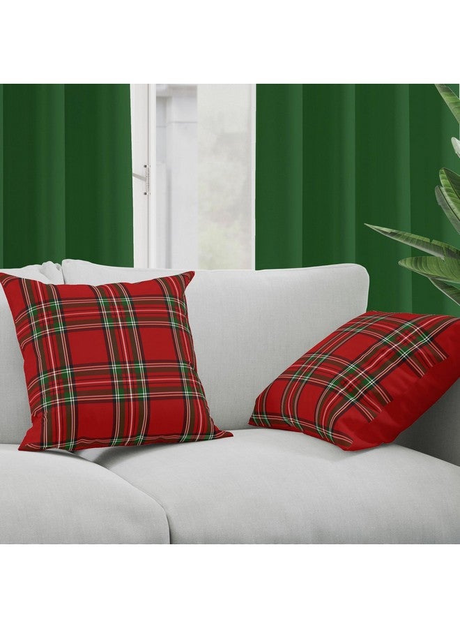 Tiny Break Cotton Edward Tartan Plaid Cushion Cover - Hand Woven - Sofa Throw Pillow Case - Bed Cushion Cover - 18 x 18 Inch - Set of 2 - Red - Image 2