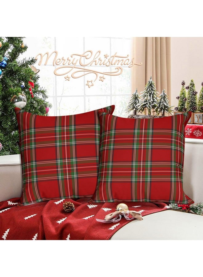 Tiny Break Cotton Edward Tartan Plaid Cushion Cover - Hand Woven - Sofa Throw Pillow Case - Bed Cushion Cover - 18 x 18 Inch - Set of 2 - Red - Image 1