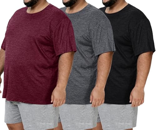 BOOJO 3 Pack Men's Big and Tall Shirts - Short Sleeve Workout Quick Dry T-Shirts Crew Neck Moisture Wicking Tshirts (3XL-5XL) - Image 1