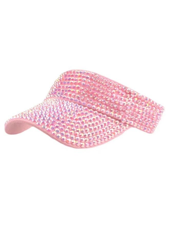 Generic - Bling Rhinestone Plain Hat Sport Sun Visor Hat for Women Men Outdoor Adjustable Summer UV Protection Beach Sport Cap Cycling Running Hatset Accessory Pink - Image 1