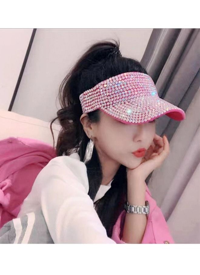Generic - Bling Rhinestone Plain Hat Sport Sun Visor Hat for Women Men Outdoor Adjustable Summer UV Protection Beach Sport Cap Cycling Running Hatset Accessory Pink - Image 1
