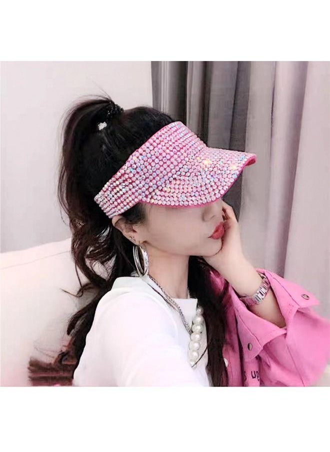 Generic - Bling Rhinestone Plain Hat Sport Sun Visor Hat for Women Men Outdoor Adjustable Summer UV Protection Beach Sport Cap Cycling Running Hatset Accessory Pink - Image 1