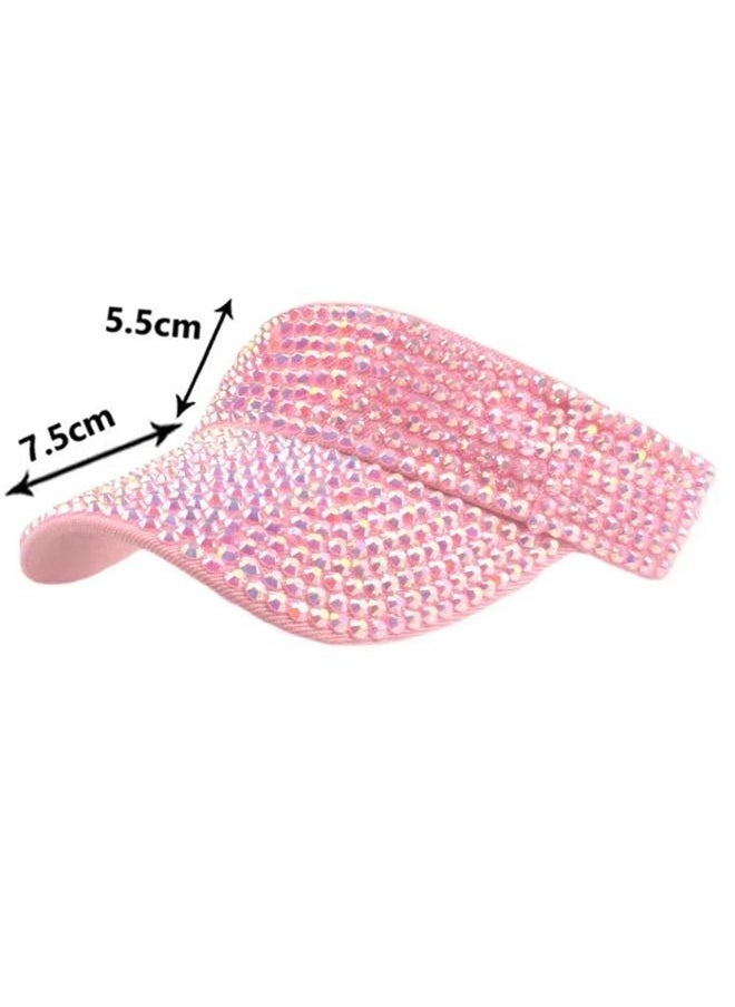 Generic - Bling Rhinestone Plain Hat Sport Sun Visor Hat for Women Men Outdoor Adjustable Summer UV Protection Beach Sport Cap Cycling Running Hatset Accessory Pink - Image 1