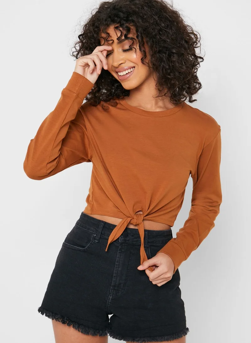 FOREVER 21 Front Tie Long Sleeve T-Shirt