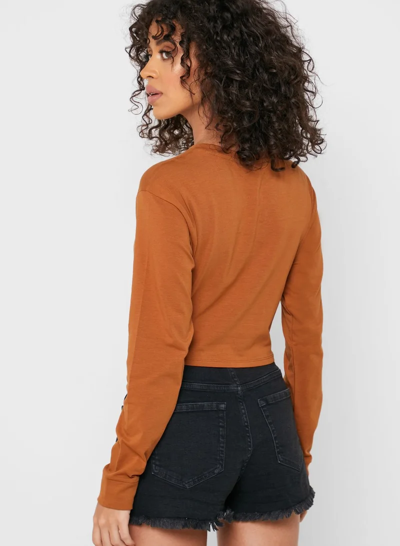 FOREVER 21 Front Tie Long Sleeve T-Shirt