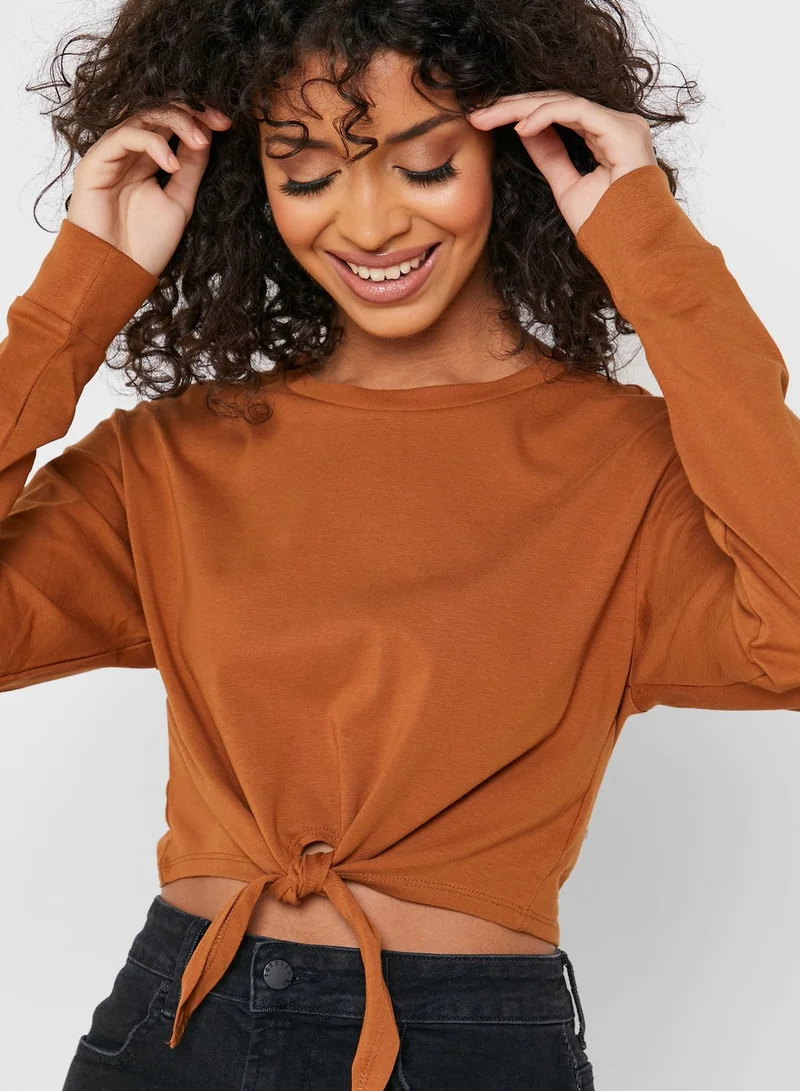 FOREVER 21 Front Tie Long Sleeve T-Shirt
