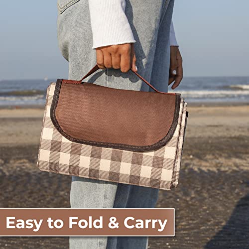 HOKIPO Large Foldable Waterproof And Sandproof Square Picnic Mat Blanket For Beach, Garden, Camping, 6.5X6.5 Feet, Checks Brown (Ar3921) - Image 3