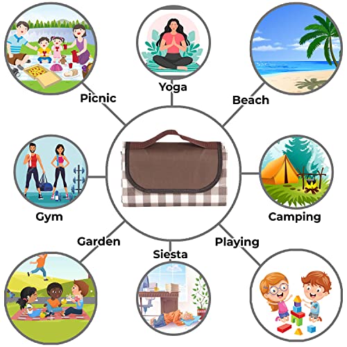 HOKIPO Large Foldable Waterproof And Sandproof Square Picnic Mat Blanket For Beach, Garden, Camping, 6.5X6.5 Feet, Checks Brown (Ar3921) - Image 5