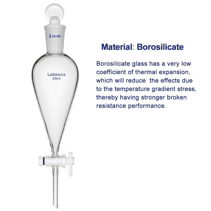 Labasics Borosilicate Glass 250ml Conical Separatory Funnel with PTFE Stopcock, 250mL - Image 4