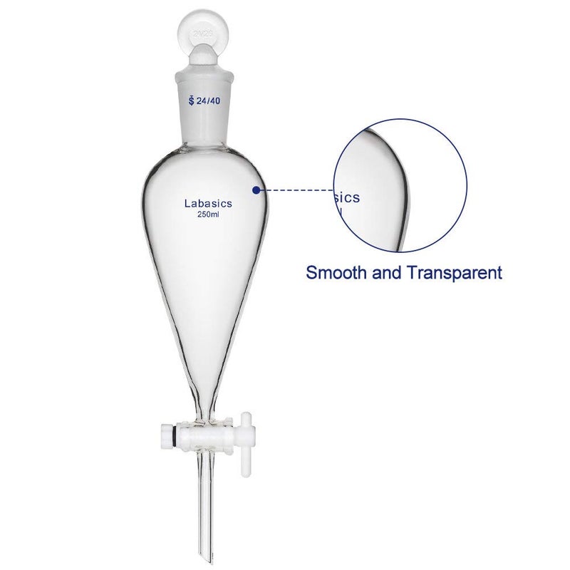 Labasics Borosilicate Glass 250ml Conical Separatory Funnel with PTFE Stopcock, 250mL - Image 3