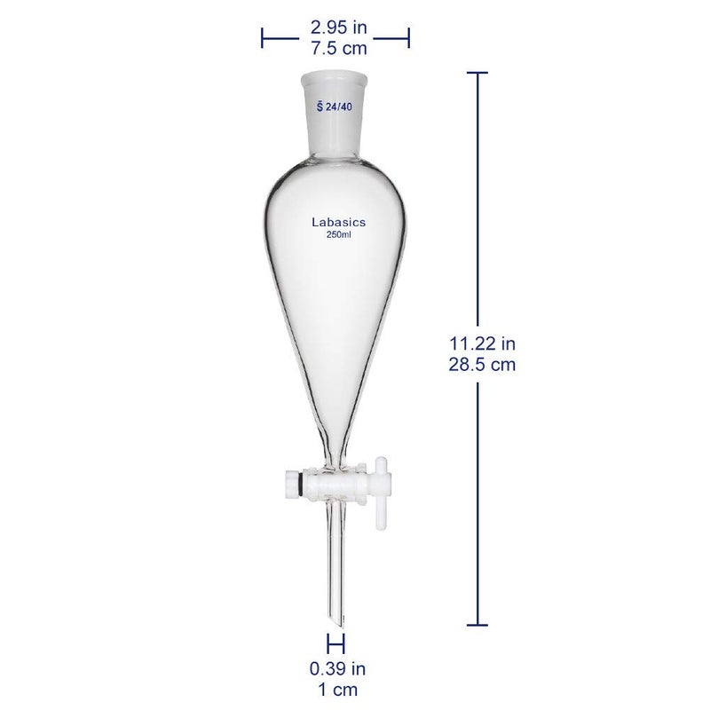 Labasics Borosilicate Glass 250ml Conical Separatory Funnel with PTFE Stopcock, 250mL - Image 2