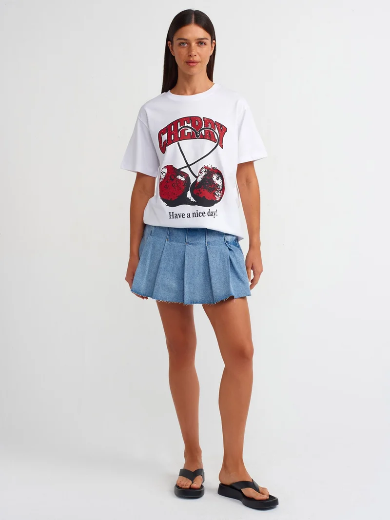 Dilvin 31065 Baksi Detailed T-Shirt-White