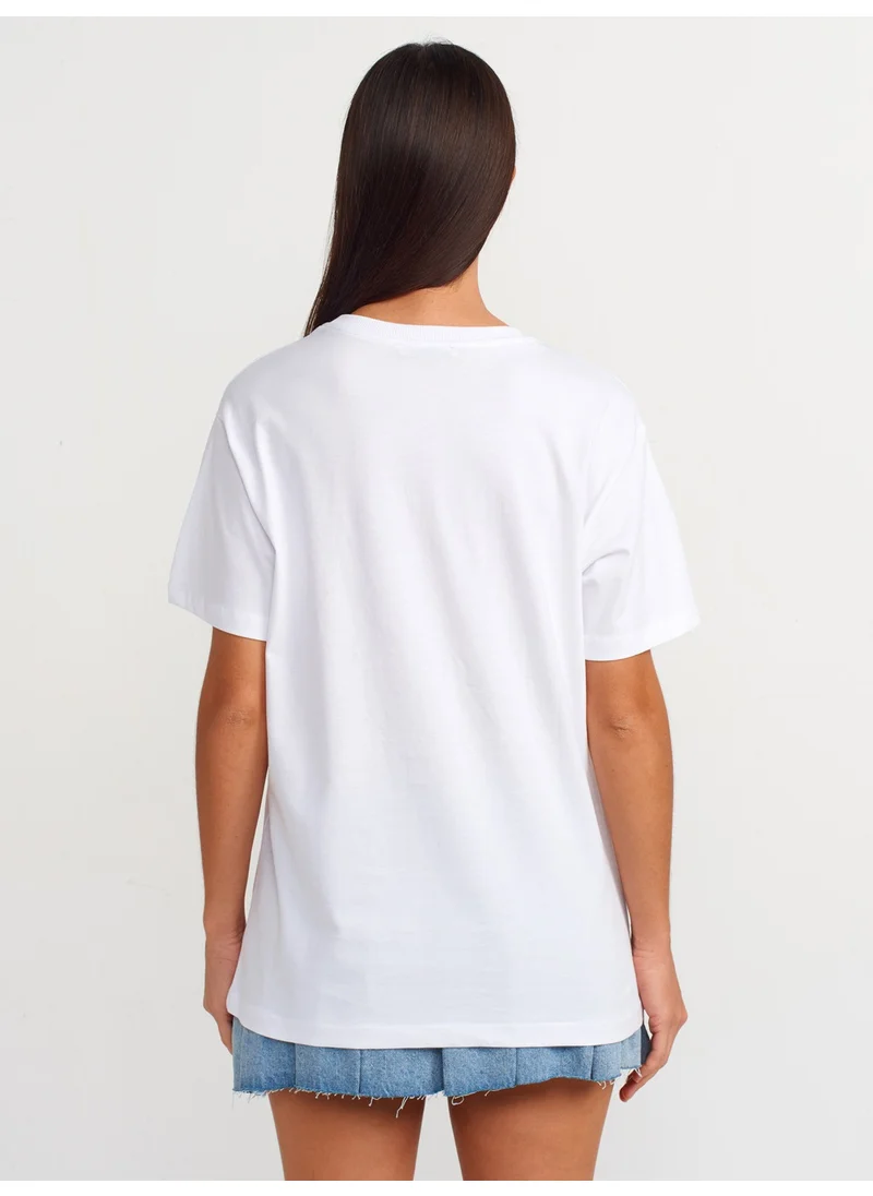 Dilvin 31065 Baksi Detailed T-Shirt-White