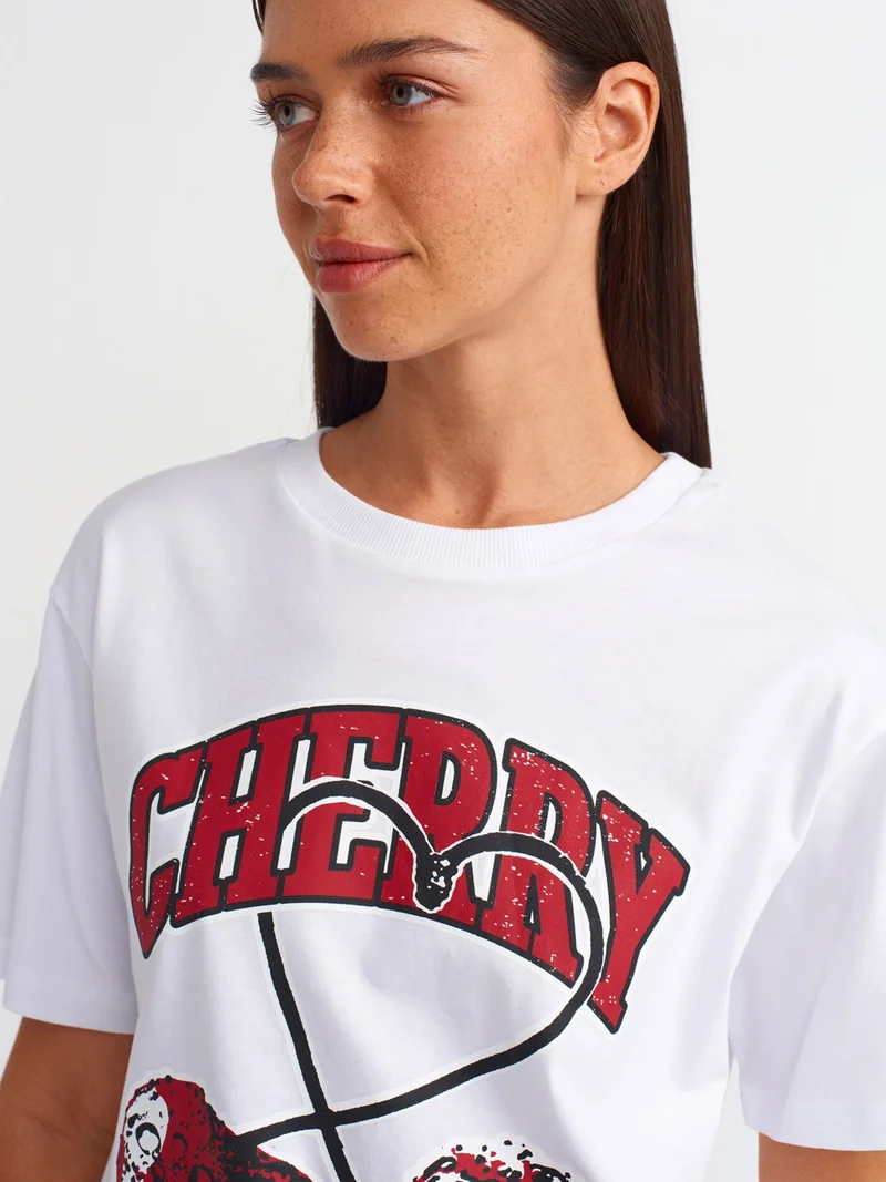 Dilvin 31065 Baksi Detailed T-Shirt-White
