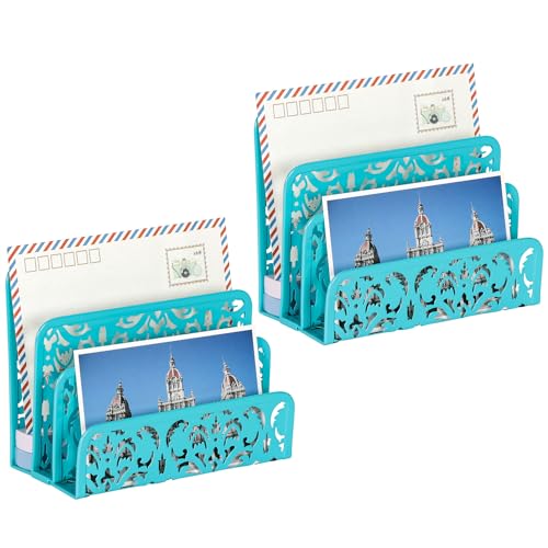 EasyPAG Mail Organizer Countertop 2pc Desk Mail Sorter for Envelope 3-Slot Vertical Letter Holder for Office, Home, School, Dark Teal - Image 2