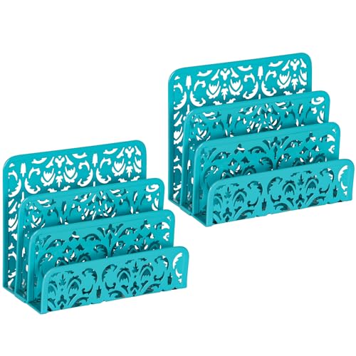 EasyPAG Mail Organizer Countertop 2pc Desk Mail Sorter for Envelope 3-Slot Vertical Letter Holder for Office, Home, School, Dark Teal - Image 1