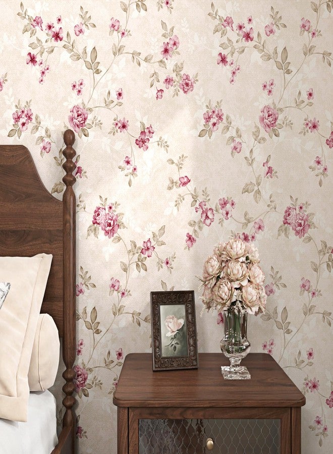 WESTICK Pink Floral Contact Paper for Walls Floral Peel and Stick Pink Wallpaper Vintage Self Adheisve Retro Rose Flower Wallpaper for Gilrs Bedroom Accent Wall Nursery Room Cabinets 17.5" x 118" - Image 1