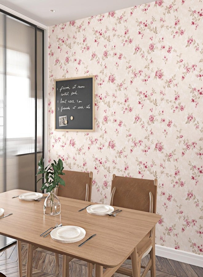 WESTICK Pink Floral Contact Paper for Walls Floral Peel and Stick Pink Wallpaper Vintage Self Adheisve Retro Rose Flower Wallpaper for Gilrs Bedroom Accent Wall Nursery Room Cabinets 17.5" x 118" - Image 3