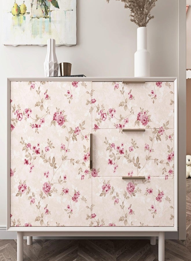 WESTICK Pink Floral Contact Paper for Walls Floral Peel and Stick Pink Wallpaper Vintage Self Adheisve Retro Rose Flower Wallpaper for Gilrs Bedroom Accent Wall Nursery Room Cabinets 17.5" x 118" - Image 4