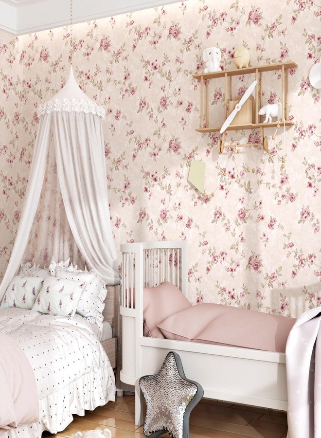 WESTICK Pink Floral Contact Paper for Walls Floral Peel and Stick Pink Wallpaper Vintage Self Adheisve Retro Rose Flower Wallpaper for Gilrs Bedroom Accent Wall Nursery Room Cabinets 17.5" x 118" - Image 2