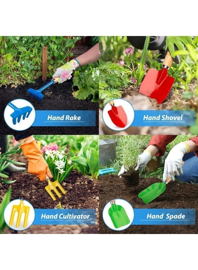 مجموعة أدوات حديقة معدنية للأطفال، تتضمن ألعاب رمل، ومجرفة، ومعول، ومجرفة أوراق، وألعاب مجرفة وملعقة للشاطئ، ومجموعة أساسية لصندوق رمل للأطفال الصغار، وإكسسوارات معدات الشاطئ، وأدوات البستنة الخارجية، مجموعة من 4 قطع - Image 4