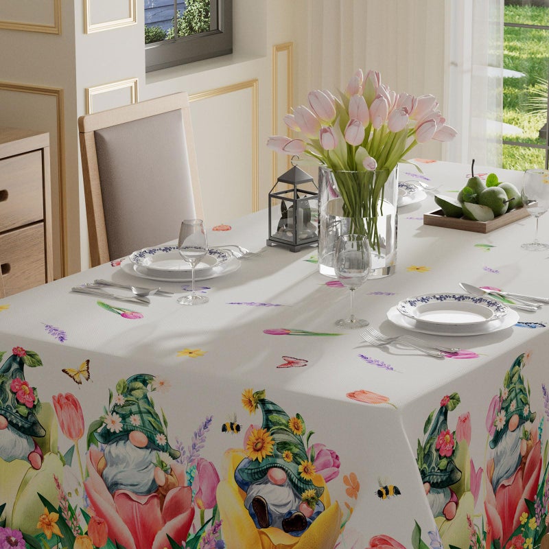 XCHI Tulips Gnomes Flowers Spring Tablecloth Rectangle Summer Table Cloth Washable Table Covers for Indoor Dining Home Party Decorations 60x84 Inch - Image 3