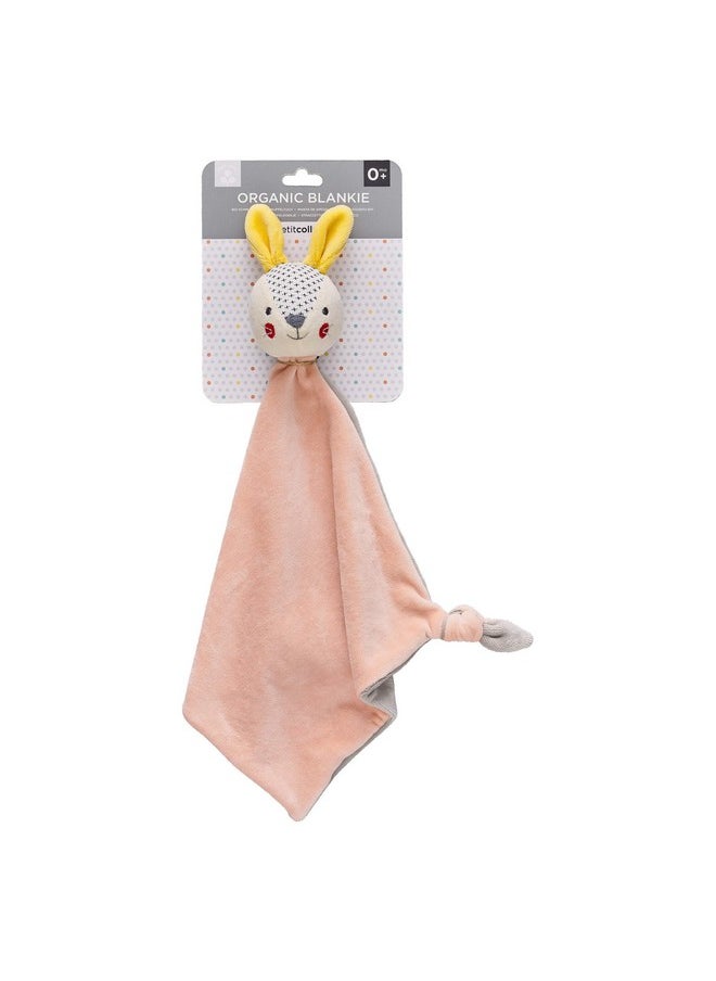 Petit Collage - Organic Cotton Newborn Baby Blanket Pink Bunny Soft Cuddly Blanket For Newborns Babies And Toddlers Measures 14.25” X 18” Cuddly Toy Made Of 100% Organic Cotton - Image 1