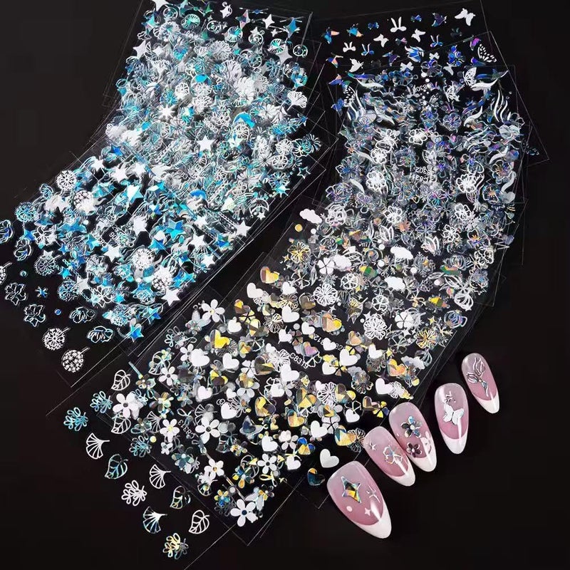SPLOCUDU 30 Sheets Aurora Flower Nail Art Stickers 3D Self Adhesive Flower Nail Stickers Aurora Moon Star Nail Decals Leaf Heart Nails Art Supplies Charms for Women Manicure Tips Decoration - Image 4